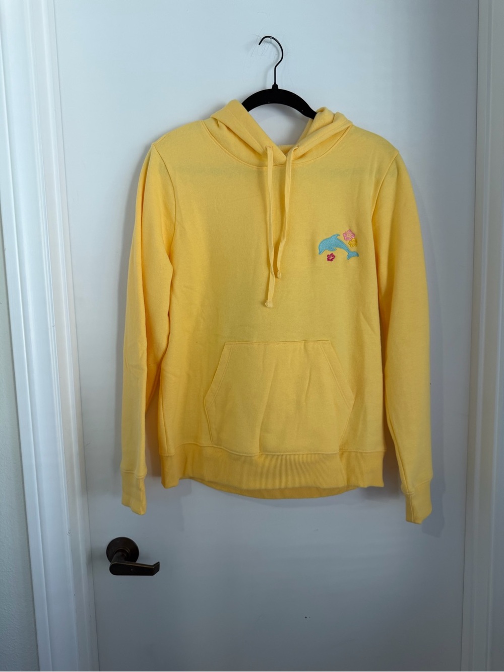 Yellow Dolphin Embroidered Pullover Hoodie